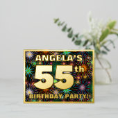 55e verjaardag: Vette, kleurrijke Fireworks-look Folie Uitnodiging Briefkaart (Staand Voorkant)