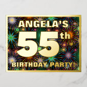 55e verjaardag: Vette, kleurrijke Fireworks-look Folie Uitnodiging Briefkaart (Voorkant)