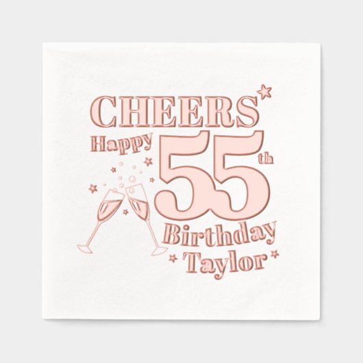 55e verjaardag viert champagneglazen folie servetten (Voorkant)