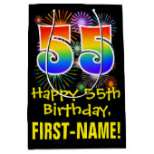 55e verjaardag: Vuurwapenpatroon en regenboog 55 Medium Cadeauzakje (Voorkant)