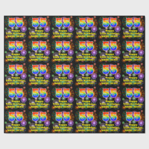 55e verjaardag: vuurwerk, regenboogblik # "55" cadeaupapier