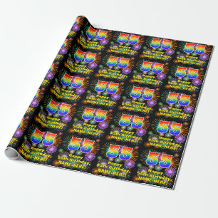 55e verjaardag: vuurwerk, regenboogblik # "55" cadeaupapier