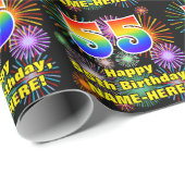 55e verjaardag: vuurwerk, regenboogblik # "55" cadeaupapier (Rol Hoek)