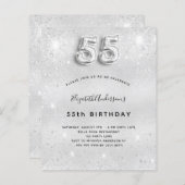 55e verjaardag zilveren glitter budgetuitnodiging (Voorkant / Achterkant)