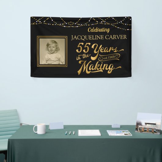 55e verjaardag zwart en goud foto spandoek (Beurs)