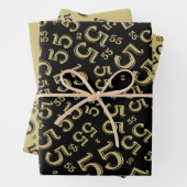 55e verjaardag zwart/Gold Random Number Patroon 55 Inpakpapier Vel (In situ)