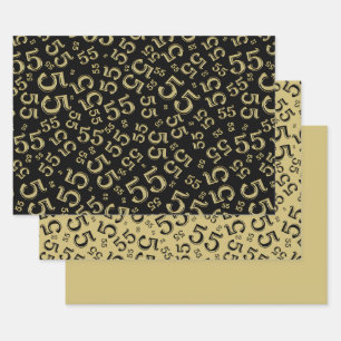 55e verjaardag zwart/Gold Random Number Patroon 55 Inpakpapier Vel
