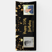 55e Verjaardag Zwart Goud Sterren Foto's Gepersona Spandoek (Verticaal)