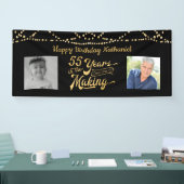 55e verjaardag zwart gouden string lichten retro f spandoek (Beurs)