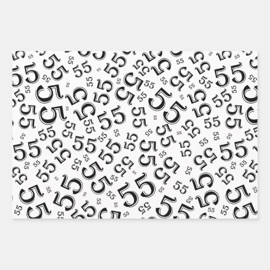 55e verjaardag zwart/wit Random Number Pattern 55 Inpakpapier Vel (Voorkant 3)