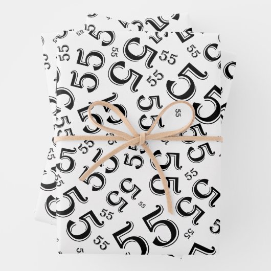 55e verjaardag zwart/wit Random Number Pattern 55 Inpakpapier Vel (In situ)