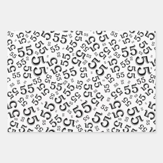55e verjaardag zwart/wit Random Number Pattern 55 Inpakpapier Vel (Voorkant 2)