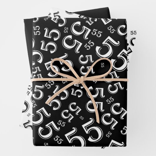 55e verjaardag zwart/wit Random Number Pattern 55 Inpakpapier Vel (In situ)