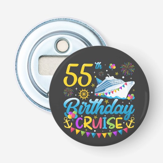55e verjaardagscruise B-Day Party Button Flesopener (Voorkant)