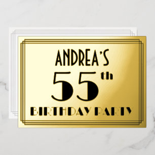 55e verjaardagsfeest — Art Deco-look “55” + naam Folie Uitnodiging