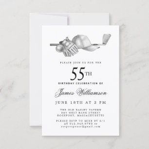55e verjaardagsfeest Elegant Zwart Wit Golf Kaart