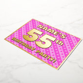 55e verjaardagsfeest — Leuke roze harten en strepe Folie Uitnodiging (Gedraaid)