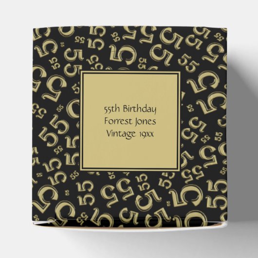 55e verjaardagsfeestje Goud/Zwart Nummerpatroon Bedankdoosjes (Bovenkant)