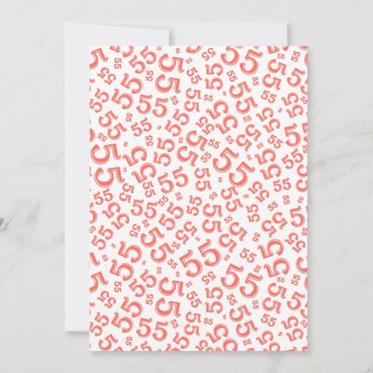 55e verjaardagsfeestje, koraal/wit nummerpatroon kaart (Achterkant)