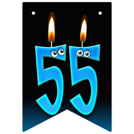 55e verjaardagskaarsen met oogballen vlaggetjes (Tweede vlag)