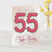 55e verjaardagskaart met rozen en bladeren kaart (Gele Bloem)