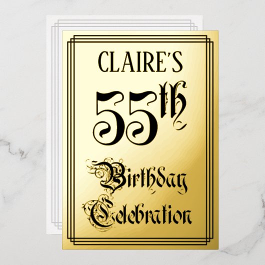 55e verpartijfeest — Elegant script + aangepaste n Folie Uitnodiging (Voorkant / Achterkant)