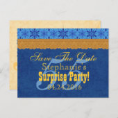 55e VERRASSING Verjaardag Save the Date Blue Gold  Aankondigingskaart (Voorkant / Achterkant)