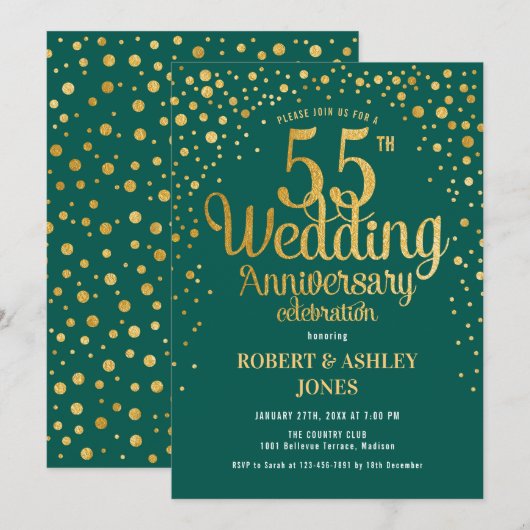 55ste huwelijksjubileum - Groen & Goud Kaart (Voorkant / Achterkant)