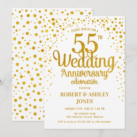 55ste trouwdag - Goud & Wit Kaart (Voorkant / Achterkant)