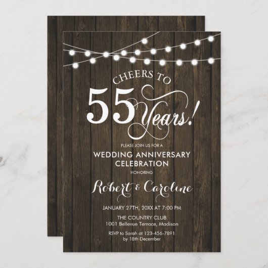 55ste trouwdag - Rustiek hout Kaart (Voorkant / Achterkant)