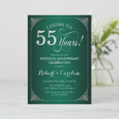55ste trouwjubileum - Groene zilveren damast Kaart (Staand voorkant)