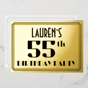 55ste verjaardag: Art Deco Kijk "55" en naam Folie Uitnodiging