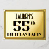 55ste verjaardag: Art Deco Kijk "55" en naam Folie Uitnodiging (Voorkant)