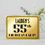 55ste verjaardag: Art Deco Kijk "55" en naam Folie Uitnodiging (Staand Voorkant)