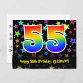 55ste verjaardag: Fun Stars Pattern, Rainbow 55, N Briefkaart (Voorkant / Achterkant)
