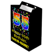 55ste verjaardag: Kleurrijke Sterren Patroon & Reg Medium Cadeauzakje (Achterkant Gekanteld)