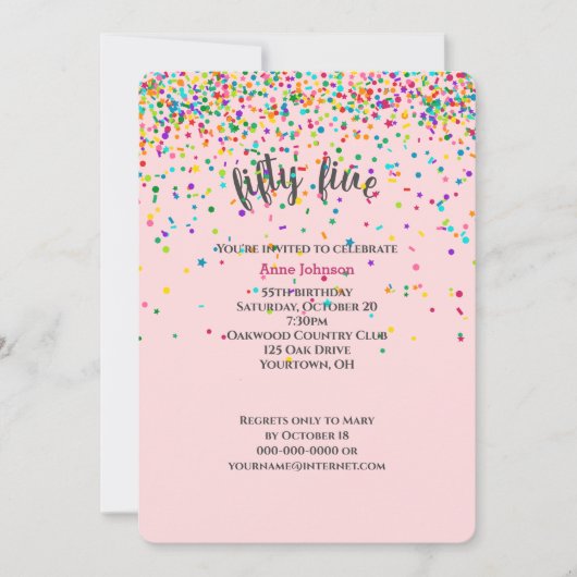55ste verjaardagsfeestje confetti uitnodiging (Voorkant)
