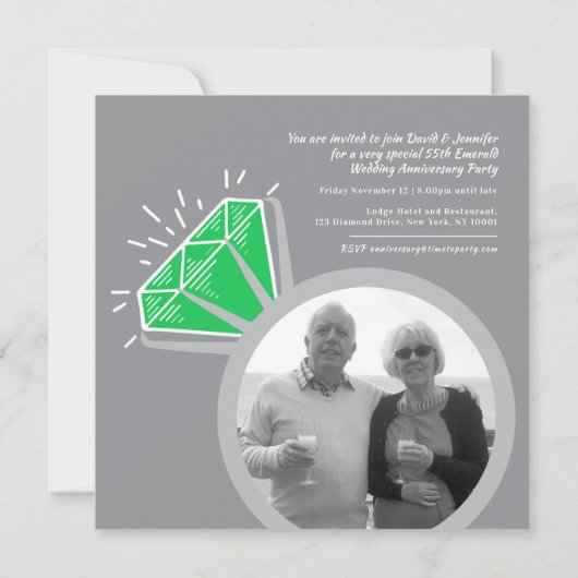 55ste verjaardagsfeestje smaragden ring twee foto' kaart (Achterkant)