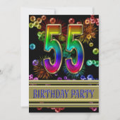 55ste verjaardagsfeestje Uitnodiging met bubbels (Voorkant)