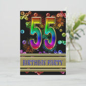 55ste verjaardagsfeestje Uitnodiging met bubbels (Staand voorkant)