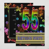 55ste verjaardagsfeestje Uitnodiging met bubbels (Voorkant / Achterkant)