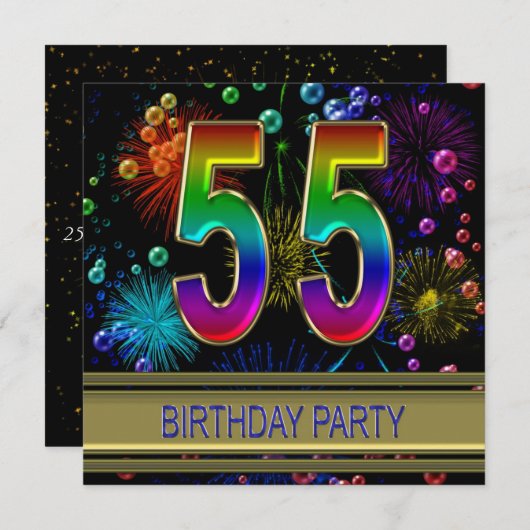 55ste verjaardagsfeestje Uitnodiging met bubbels (Voorkant / Achterkant)