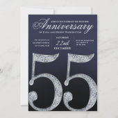 55th Anniversary Diamond Silver Navy Blue Modern Kaart (Voorkant)
