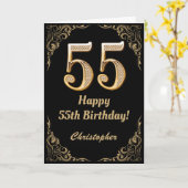 55th Birthday Black en Gold Glitter Lijst Kaart (Gele Bloem)