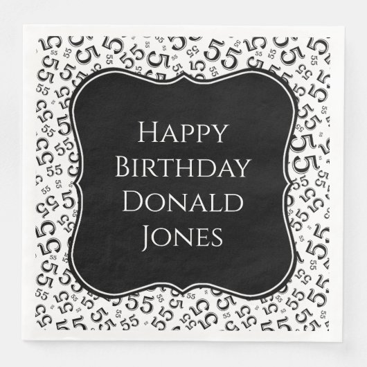55th Birthday Black/White Bracket Number Pattern Servet (Voorkant)