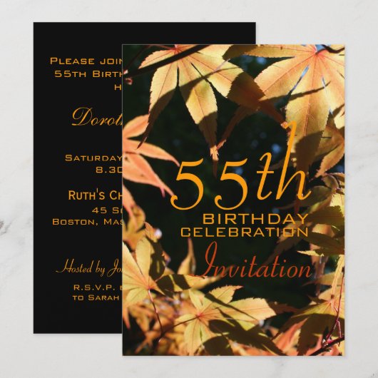 55th Birthday Celebration Autumn Custom Invitation Kaart (Voorkant / Achterkant)
