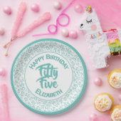 55th Birthday Cool Number Pattern Blauwgroen/Wit Papieren Bordje (Feest)