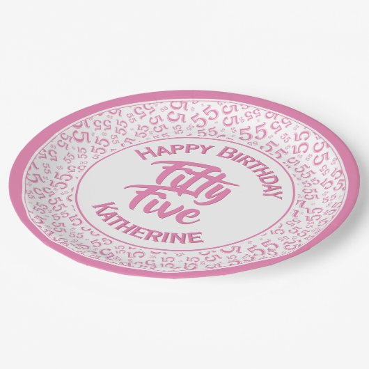 55th Birthday Cool Number Pattern Pink/White Papieren Bordje (Gekanteld)