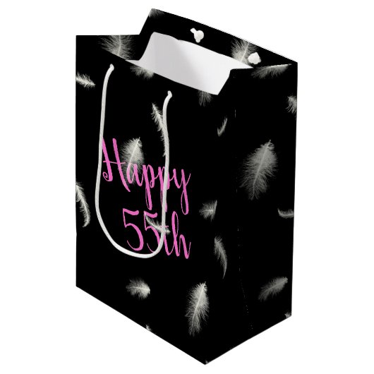 55th Birthday Feathers Medium Gift Bag Medium Cadeauzakje (Voorkant Gekanteld)