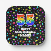 55th Birthday: Fun Stars Pattern and Rainbow “55” Papieren Bordje (Voorkant)